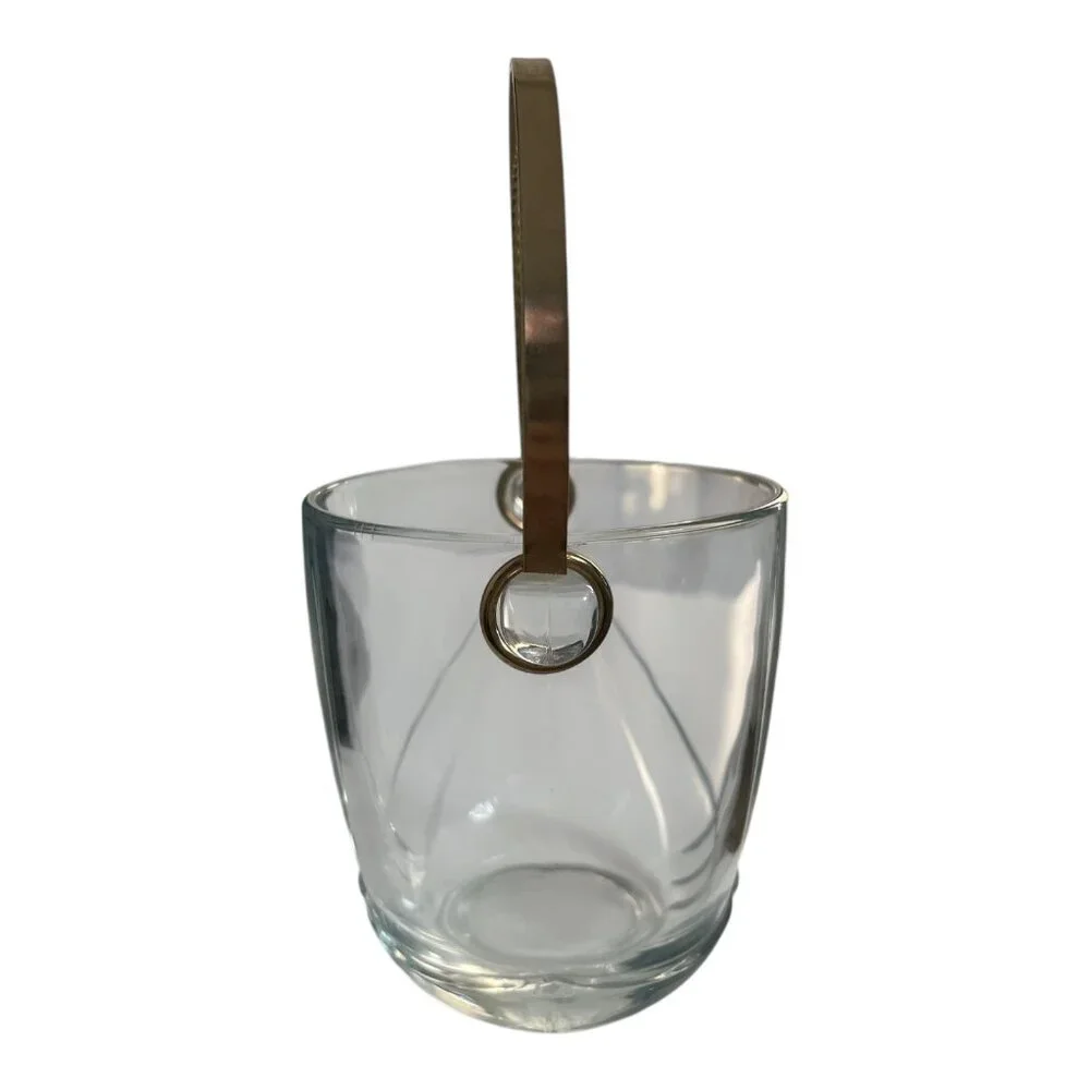 Vintage Italian Glass Ice Bucket with Brass Handle Mid Century Barware